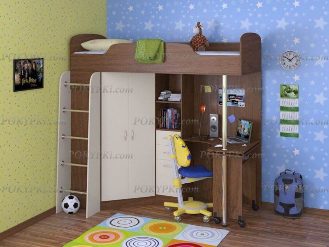 Кровать чердак с рабочей зоной и шкафом Теремок 1 Кровать чердак с рабочей зоной и шкафом Теремок 1