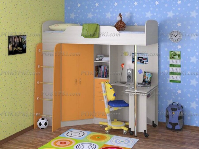Кровать чердак с рабочей зоной и шкафом Теремок 1 Кровать чердак с рабочей зоной и шкафом Теремок 1