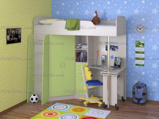 Кровать чердак с рабочей зоной и шкафом Теремок 1 Кровать чердак с рабочей зоной и шкафом Теремок 1