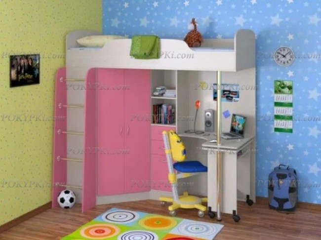 Кровать чердак с рабочей зоной и шкафом Теремок 1 Кровать чердак с рабочей зоной и шкафом Теремок 1