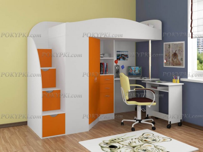 Кровать-чердак с рабочей зоной и шкафом Теремок-1 Гранд Кровать-чердак с рабочей зоной и шкафом Теремок-1 Гранд