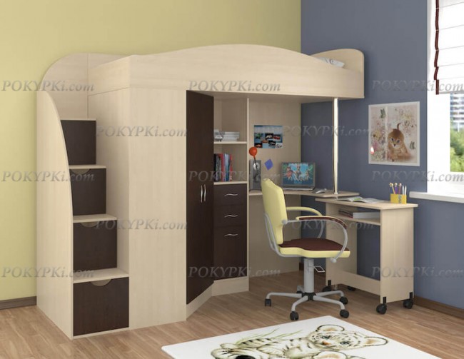 Кровать-чердак с рабочей зоной и шкафом Теремок-1 Гранд Кровать-чердак с рабочей зоной и шкафом Теремок-1 Гранд