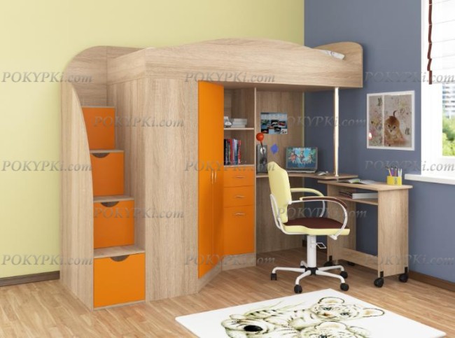 Кровать-чердак с рабочей зоной и шкафом Теремок-1 Гранд Кровать-чердак с рабочей зоной и шкафом Теремок-1 Гранд