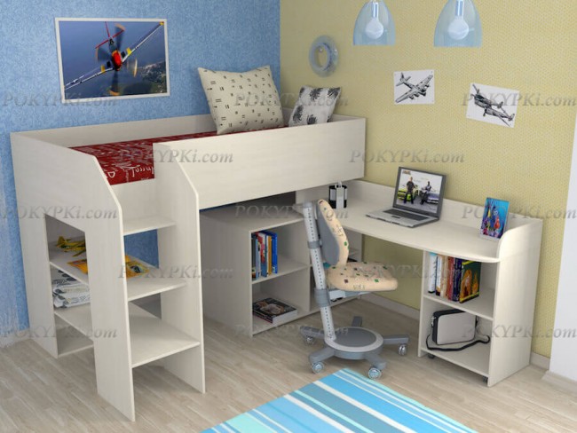 Кровать-чердак с рабочей зоной и шкафом Теремок-2 Кровать-чердак с рабочей зоной и шкафом Теремок-2