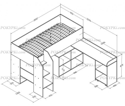 Кровать-чердак с рабочей зоной и шкафом Теремок-2 Кровать-чердак с рабочей зоной и шкафом Теремок-2