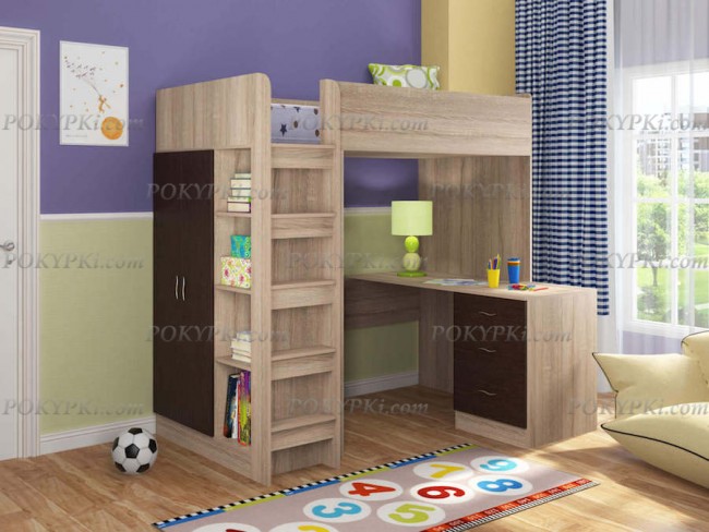 Кровать-чердак Теремок-3-дуб сонома Кровать-чердак Теремок-3-дуб сонома