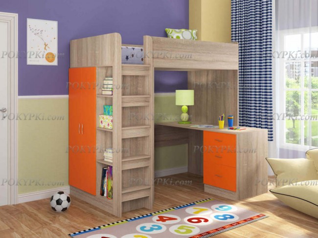 Кровать-чердак Теремок-3-дуб сонома Кровать-чердак Теремок-3-дуб сонома