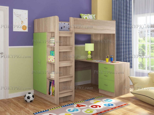 Кровать-чердак Теремок-3-дуб сонома Кровать-чердак Теремок-3-дуб сонома
