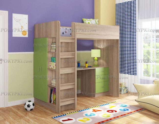 Кровать-чердак Теремок-3-дуб сонома Кровать-чердак Теремок-3-дуб сонома
