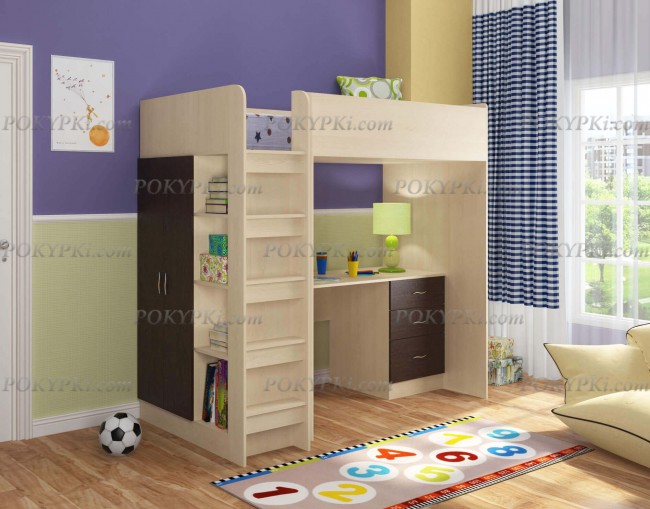 Кровать-чердак Теремок-3 -дуб молочный Кровать-чердак Теремок-3 -дуб молочный