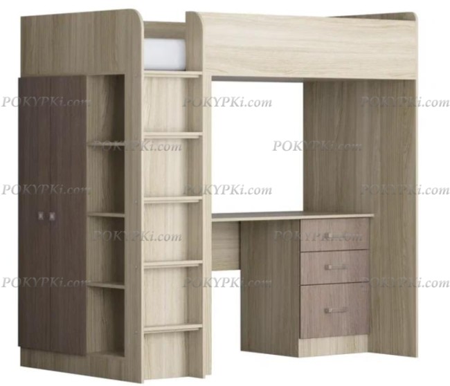 Кровать-чердак с рабочей зоной и шкафом Теремок 3 Кровать-чердак с рабочей зоной и шкафом Теремок 3