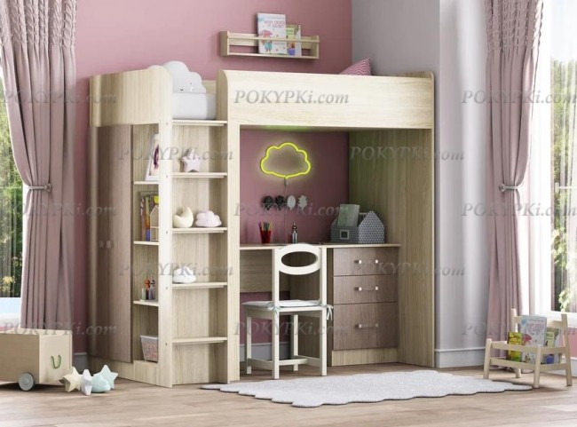 Кровать-чердак с рабочей зоной и шкафом Теремок 3 Кровать-чердак с рабочей зоной и шкафом Теремок 3