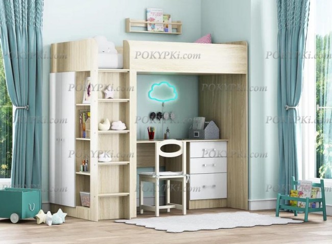Кровать-чердак с рабочей зоной и шкафом Теремок 3 Кровать-чердак с рабочей зоной и шкафом Теремок 3