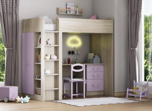 Кровать-чердак с рабочей зоной и шкафом Теремок 3 Кровать-чердак с рабочей зоной и шкафом Теремок 3