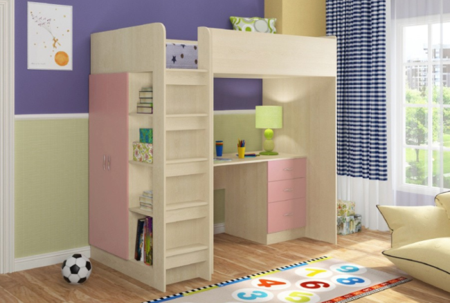 Кровать-чердак с рабочей зоной и шкафом Теремок 3 Кровать-чердак с рабочей зоной и шкафом Теремок 3