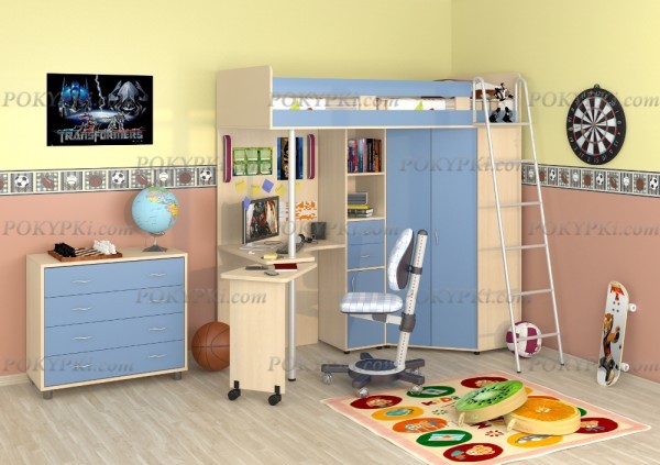Кровать-чердак с рабочей зоной и шкафом Теремок М-85 Кровать-чердак с рабочей зоной и шкафом Теремок М-85