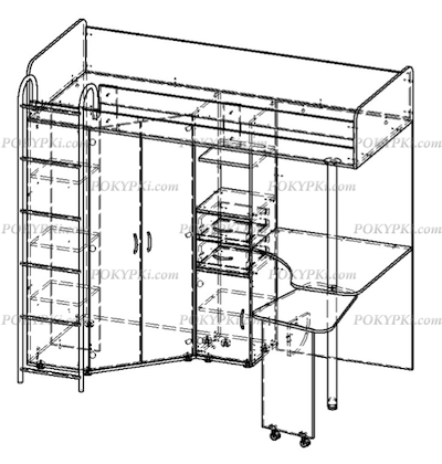 Кровать-чердак с рабочей зоной и шкафом Теремок М-85 Кровать-чердак с рабочей зоной и шкафом Теремок М-85