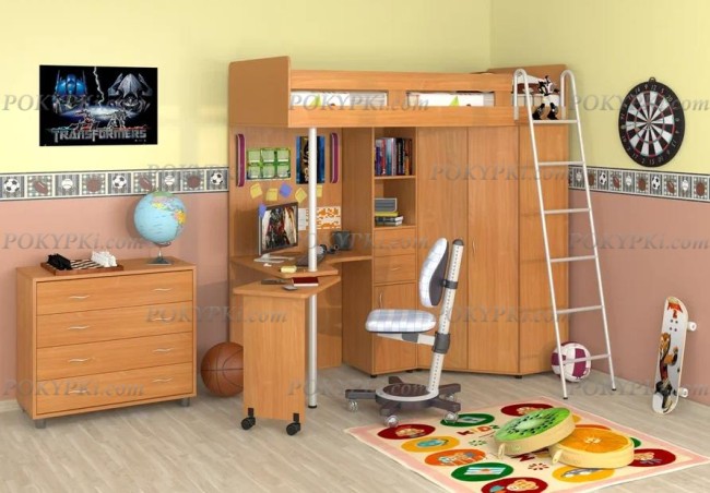 Кровать-чердак с рабочей зоной и шкафом Теремок М-85 Кровать-чердак с рабочей зоной и шкафом Теремок М-85