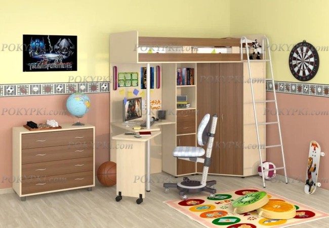 Кровать-чердак с рабочей зоной и шкафом Теремок М-85 Кровать-чердак с рабочей зоной и шкафом Теремок М-85