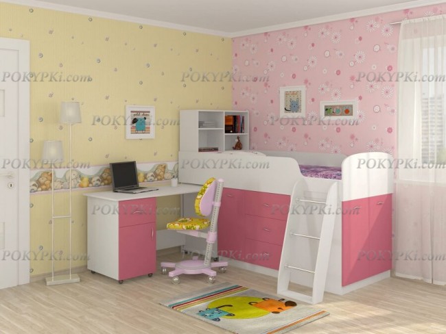 Кровать чердак с письменным столом и шкафом Дюймовочка 1 Кровать чердак с письменным столом и шкафом Дюймовочка 1
