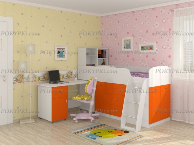 Кровать чердак с письменным столом и шкафом Дюймовочка 1 Кровать чердак с письменным столом и шкафом Дюймовочка 1