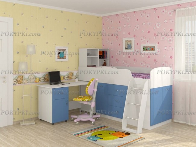 Кровать чердак с письменным столом и шкафом Дюймовочка 1 Кровать чердак с письменным столом и шкафом Дюймовочка 1