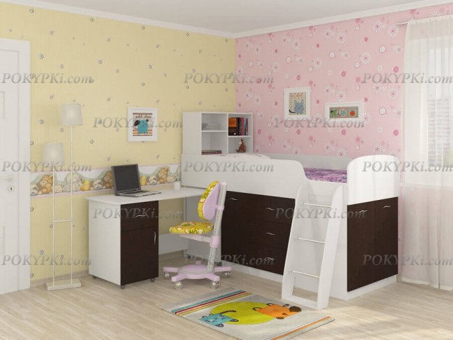 Кровать чердак с письменным столом и шкафом Дюймовочка 1 Кровать чердак с письменным столом и шкафом Дюймовочка 1
