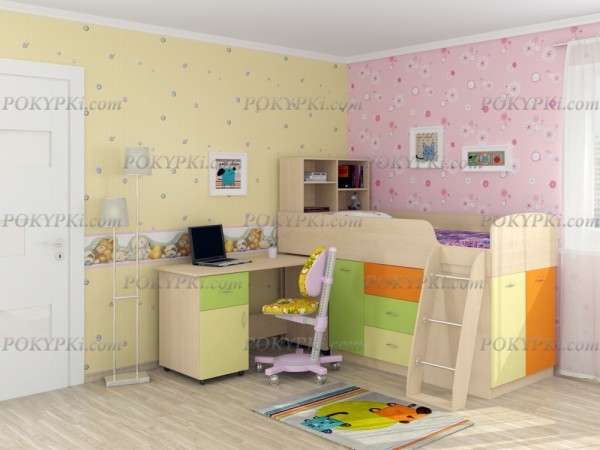 Кровать чердак с письменным столом и шкафом Дюймовочка 1 Кровать чердак с письменным столом и шкафом Дюймовочка 1