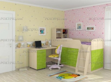 Кровать чердак с письменным столом и шкафом Дюймовочка 1 Кровать чердак с письменным столом и шкафом Дюймовочка 1