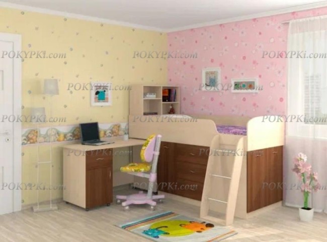 Кровать чердак с письменным столом и шкафом Дюймовочка 1 Кровать чердак с письменным столом и шкафом Дюймовочка 1
