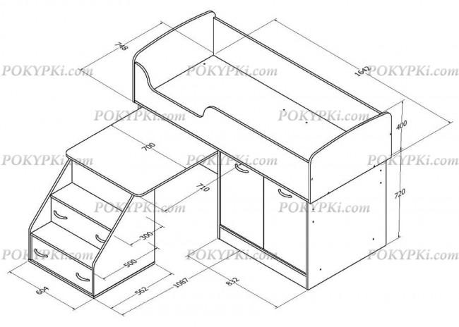 Кровать чердак с рабочей зоной и шкафом Дюймовочка 2 Кровать чердак с рабочей зоной и шкафом Дюймовочка 2