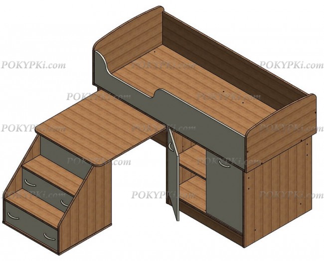 Кровать чердак с рабочей зоной и шкафом Дюймовочка 2 Кровать чердак с рабочей зоной и шкафом Дюймовочка 2