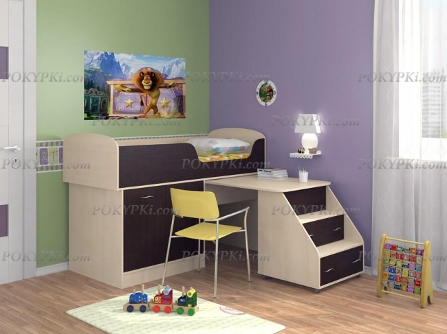 Кровать-чердак Дюймовочка 2-дуб молочный+венге Кровать-чердак Дюймовочка 2-дуб молочный+венге