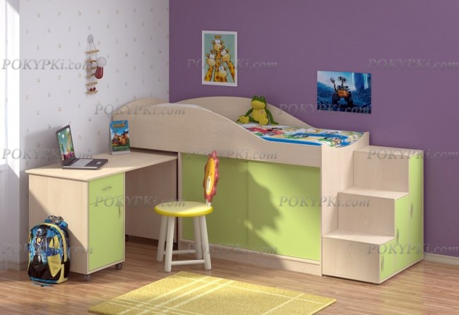 Кровать-чердак Дюймовочка 3-дуб молочный с Лестницей Дельта - 23.6 Кровать-чердак Дюймовочка 3-дуб молочный с Лестницей Дельта - 23.6