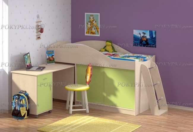 Кровать-чердак Дюймовочка 3-дуб молочный с Лестницей Дельта - 23.4  Кровать-чердак Дюймовочка 3-дуб молочный с Лестницей Дельта - 23.4