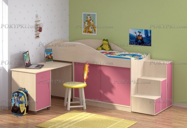 Кровать-чердак Дюймовочка 3-дуб молочный с Лестницей Дельта - 23.6  Кровать-чердак Дюймовочка 3-дуб молочный с Лестницей Дельта - 23.6