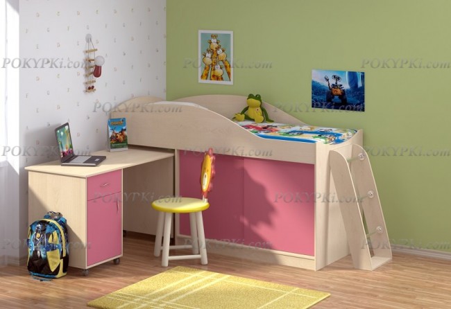 Кровать-чердак Дюймовочка 3-дуб молочный с Лестницей Дельта - 23.4  Кровать-чердак Дюймовочка 3-дуб молочный с Лестницей Дельта - 23.4
