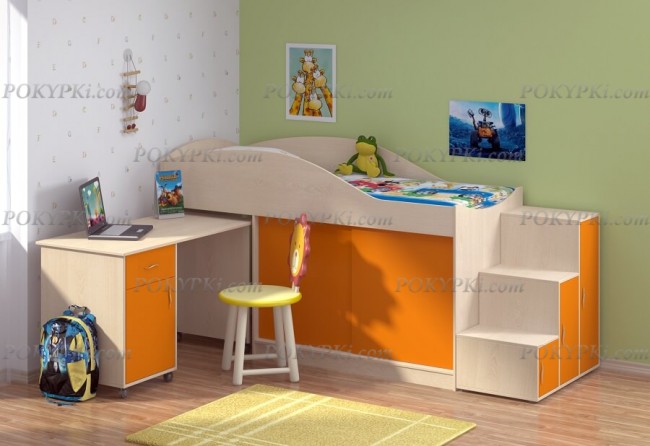 Кровать-чердак Дюймовочка 3-дуб молочный с Лестницей Дельта - 23.6 Кровать-чердак Дюймовочка 3-дуб молочный с Лестницей Дельта - 23.6