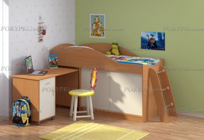 Кровать-чердак Дюймовочка 3-орех с Лестницей Дельта - 23.4  Кровать-чердак Дюймовочка 3-орех с Лестницей Дельта - 23.4