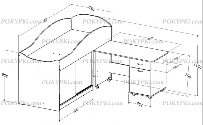 Кровать чердак с рабочей зоной и шкафом Дюймовочка 3 Кровать чердак с рабочей зоной и шкафом Дюймовочка 3
