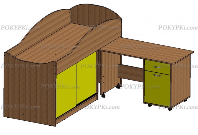 Кровать чердак с рабочей зоной и шкафом Дюймовочка 3 Кровать чердак с рабочей зоной и шкафом Дюймовочка 3