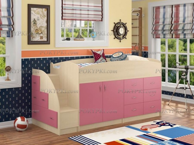 Кровать-чердак Дюймовочка 4-дуб_розовый Кровать-чердак Дюймовочка 4-дуб_розовый