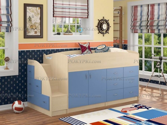 Кровать-чердак Дюймовочка 4-дуб_голубой Кровать-чердак Дюймовочка 4-дуб_голубой