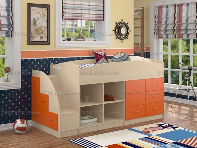 Кровать-чердак Дюймовочка 4.1-дуб_оранжевый Кровать-чердак Дюймовочка 4.1-дуб_оранжевый