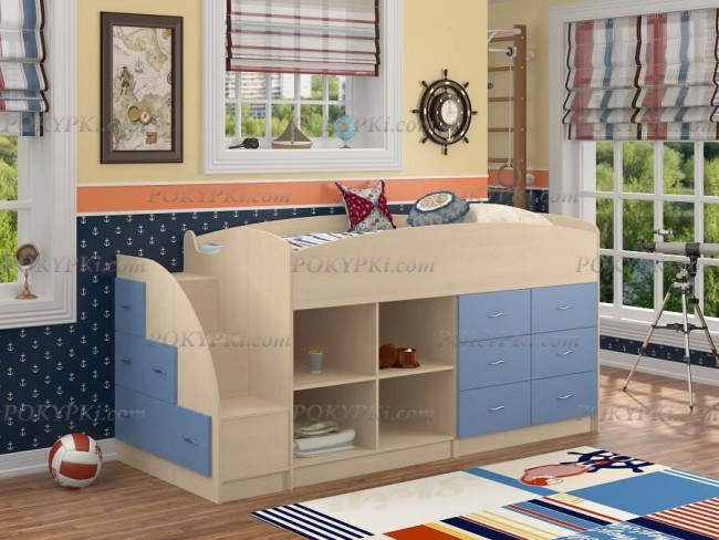 Кровать-чердак Дюймовочка 4.1-дуб_голубой Кровать-чердак Дюймовочка 4.1-дуб_голубой