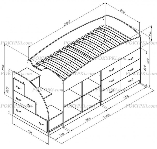 Кровать чердак рабочей зоной и шкафом Дюймовочка 4.1 Кровать чердак рабочей зоной и шкафом Дюймовочка 4.1