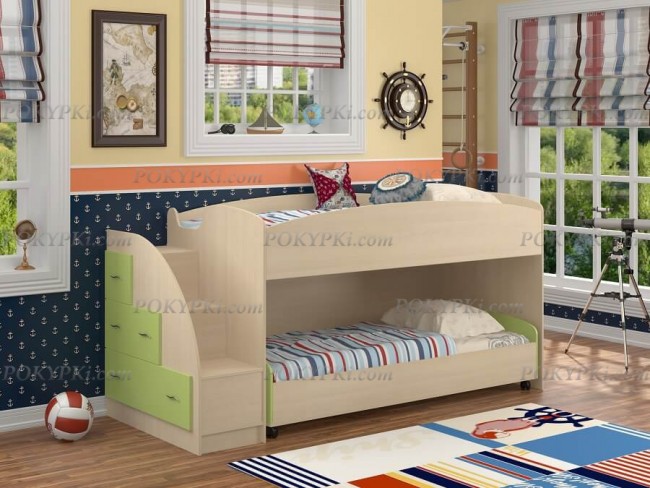 Кровать-чердак Дюймовочка 4.2-дуб_салатовый Кровать-чердак Дюймовочка 4.2-дуб_салатовый
