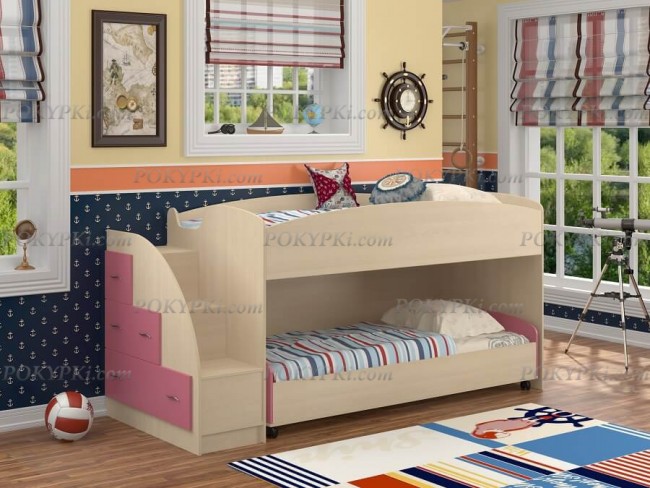 Кровать-чердак Дюймовочка 4.2-дуб_розовый Кровать-чердак Дюймовочка 4.2-дуб_розовый