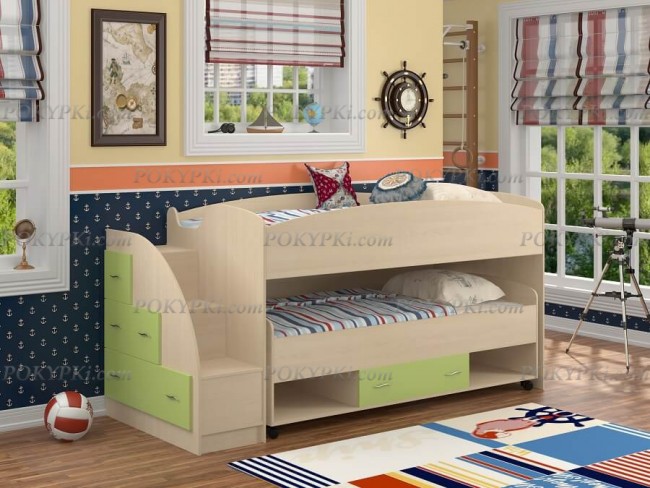 Кровать-чердак Дюймовочка 4.3-дуб_салатовый Кровать-чердак Дюймовочка 4.3-дуб_салатовый