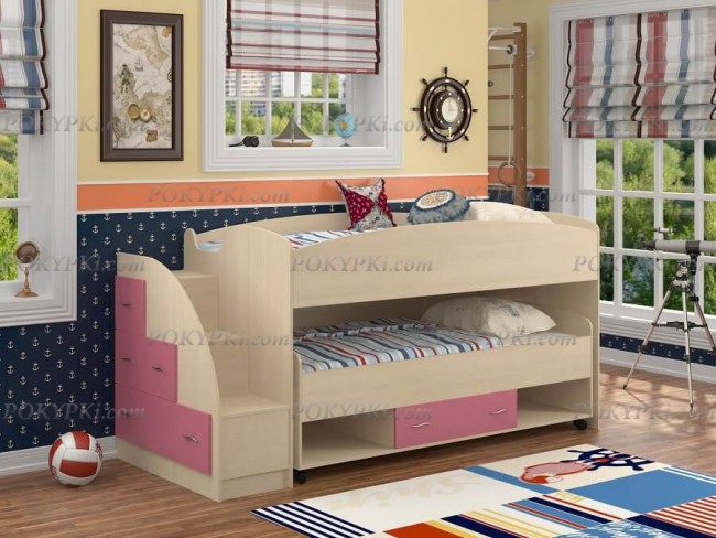 Кровать-чердак Дюймовочка 4.3-дуб_розовый Кровать-чердак Дюймовочка 4.3-дуб_розовый